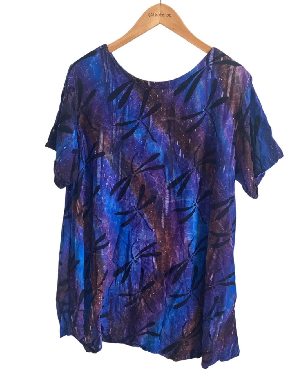 Flaming Pearl Blue Cosmic Dragonfly Printed Short Sleeve Mini Dress Size XS/S